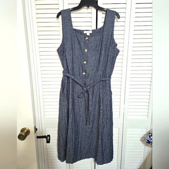 Liz Claiborne Women's XL Sleeveless Blue Dress with Belt - Picture 3 of 13